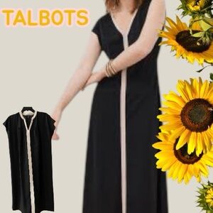 🖤 TALBOTS WOMAN 🖤 Black and Cream Sheath dress v neck opening Fully lined SZ:14